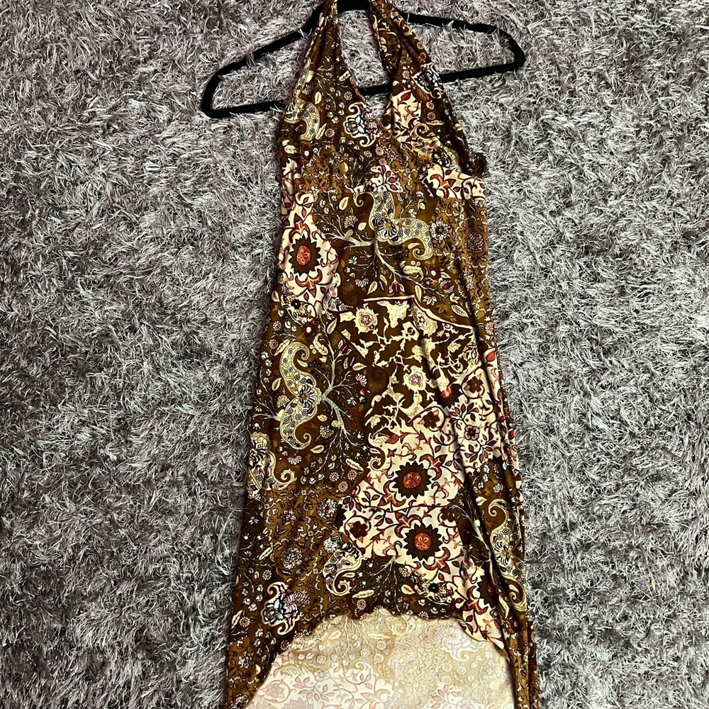 Elegant Brown Paisley Halter Dress